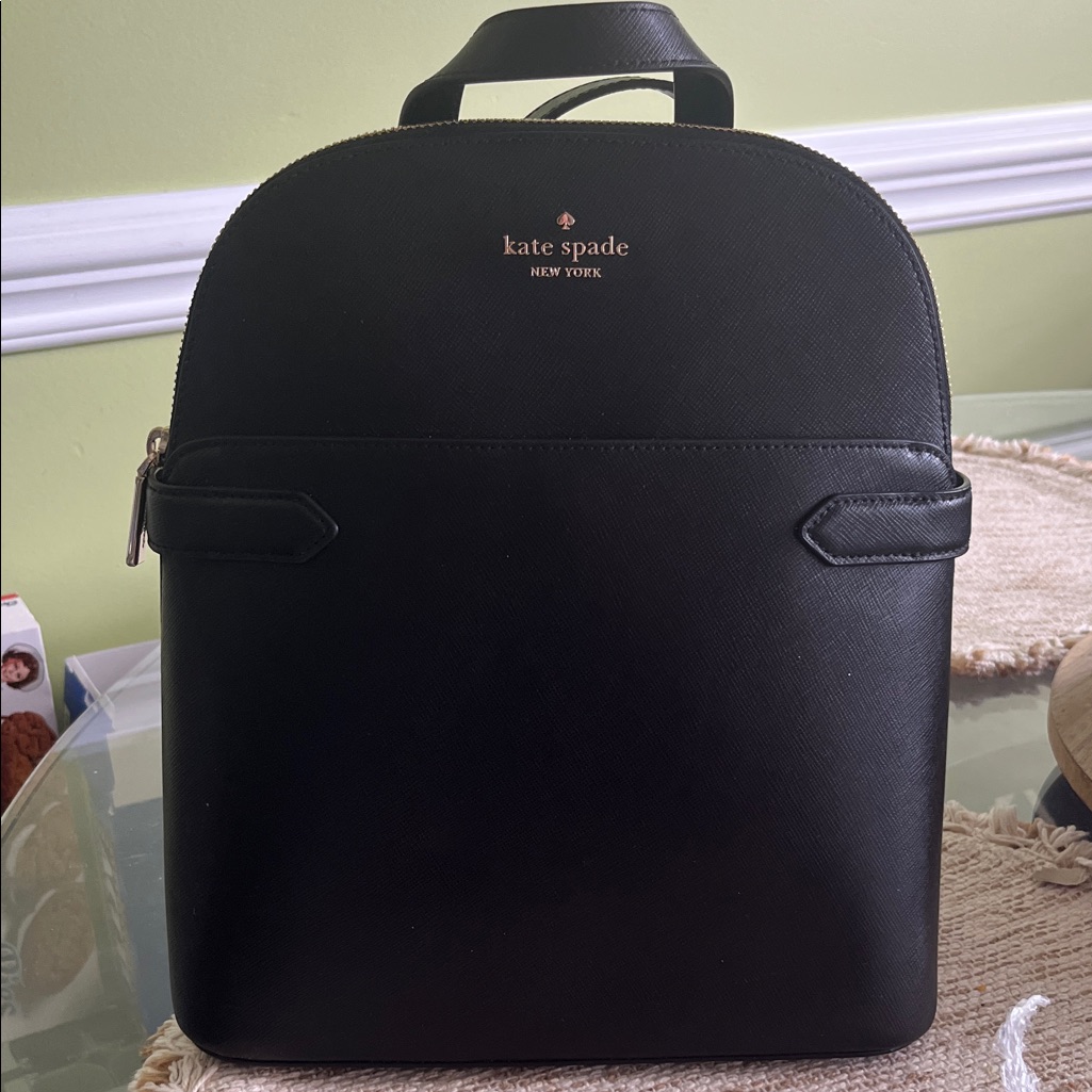 Nwt Kate Spade Black Saffiano Backpack With Gold Logo